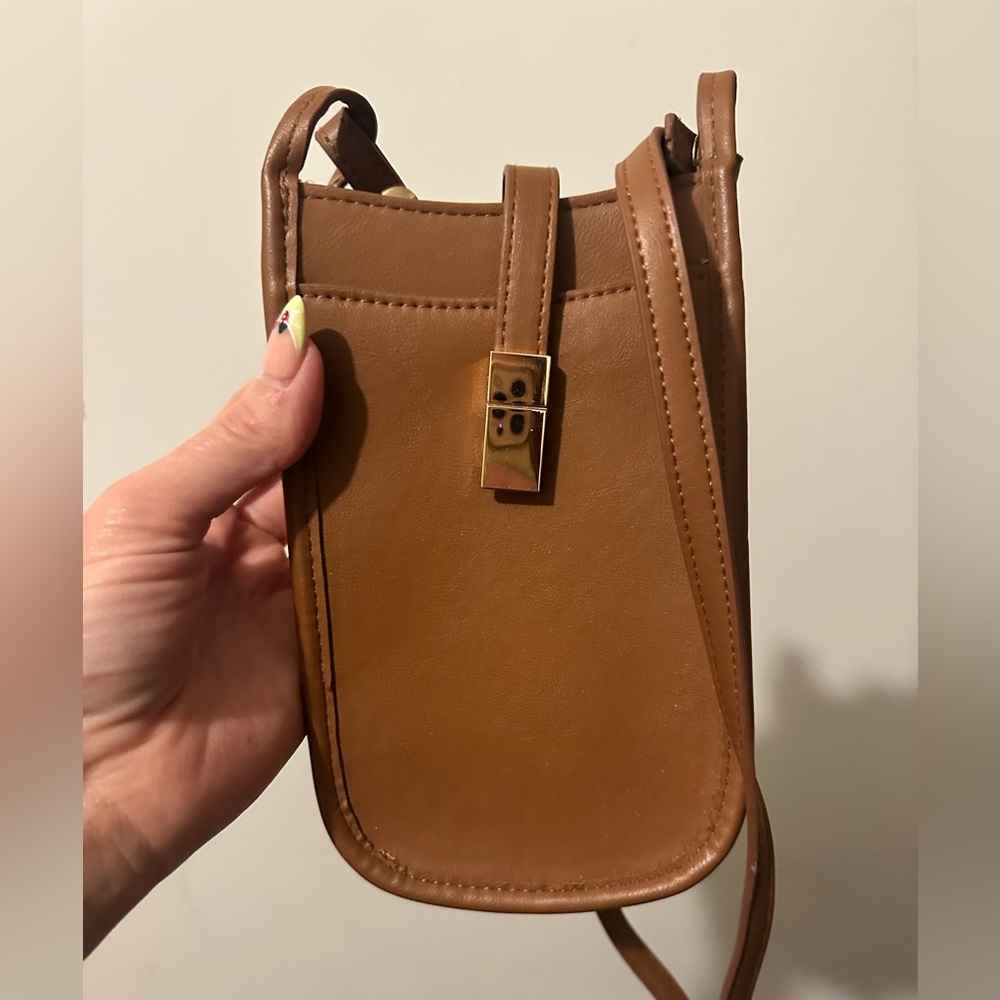 Small Tan Leather Crossbody Bag perfect for cell phones